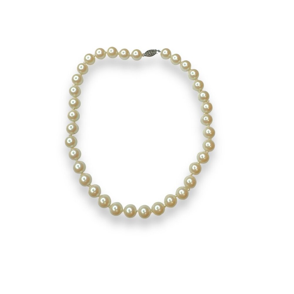 Faux Pearl Necklace Sterling Silver Fish Hook Clasp Vintage 16"